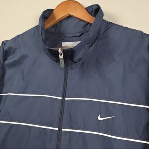 Nike Track Jacket Mens XXL Navy Blue Lined Windbreaker White Piping Y2K Gorpcore